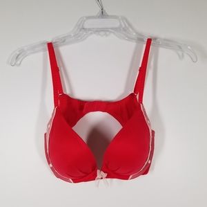 Victoria's Secret Fabulous Red White Lace Push Up Bra Size 34C